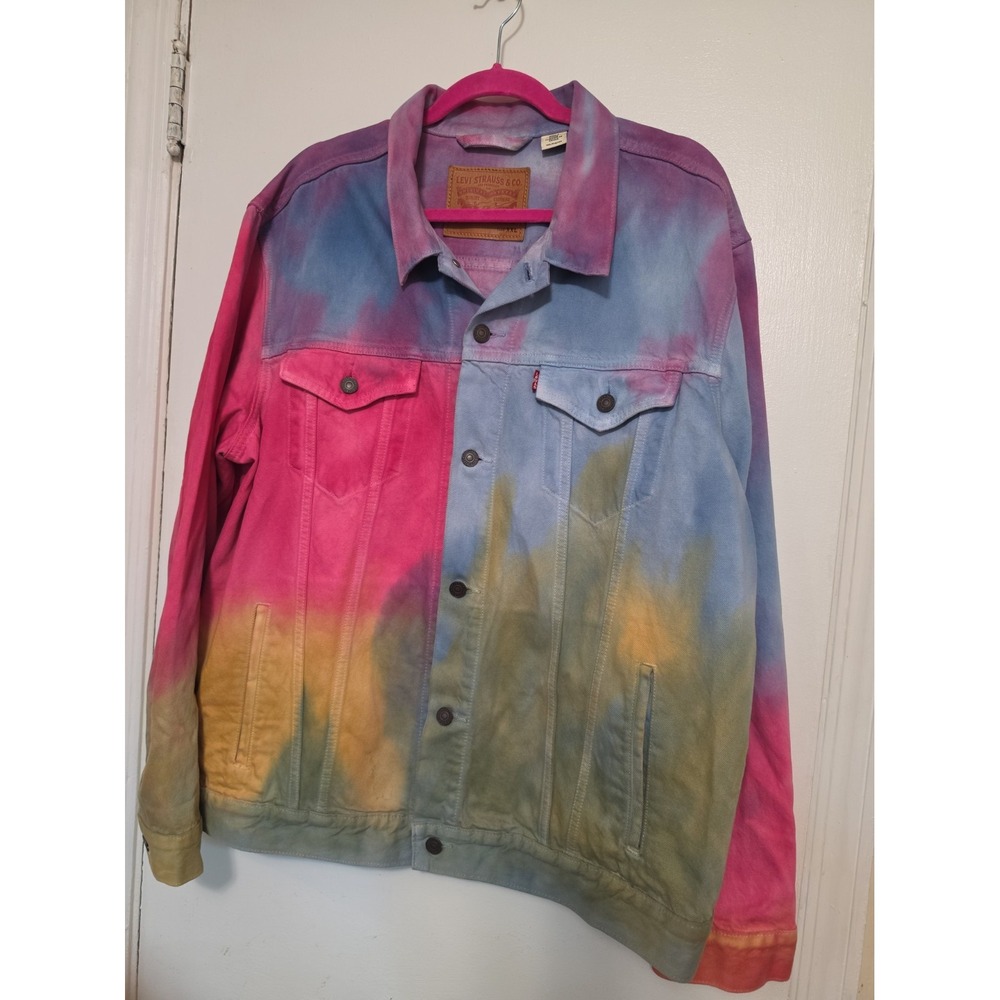 Levi's Tie Dye Rainbow Denim Jacket Women size Xxl colorful